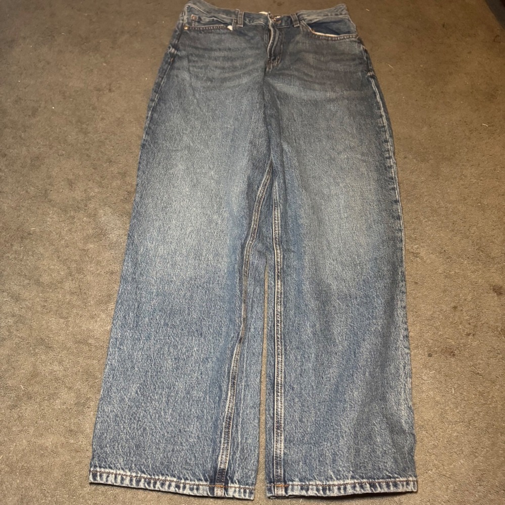 Garage Denim Low Rise Baggy Jeans Blue Wide Leg Medium Wash Y2K Size 07 28